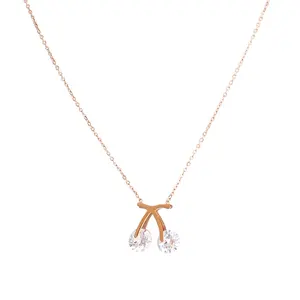 时尚不锈钢项链樱桃锆石钻石吊坠24英寸蛇形金铑铂镀珍珠其他
