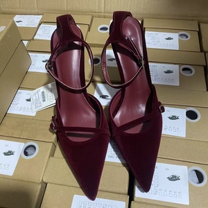 2025 New Arrival Quites Women's Summer <b>Pumps</b> Waterproof <b>Wine</b> Red Suede Pointy High Heels Fine Buckle Sexy Thin Heel - Product Image 2