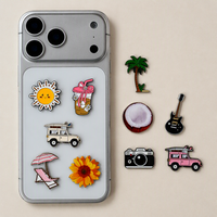 Épinglette métallique personnalisée en zinc et fer, émaillée et électroplaquée, à motif gaufré, thème vacances d'été : Soleil, Noix de coco, Palmier, Appareil photo, Voiture, Guitare, Fleur