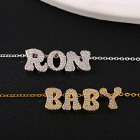 Bracelets à pendentif initial en dropshipping avec lettres bulles pavées en CZ, chaîne à maillons en cuivre personnalisable avec nom, pour femmes, cadeaux de fête