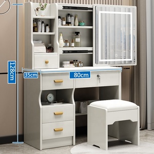 Rosegia Coiffeuse Moderne pour Femmes à Prix Abordable avec 4 Tiroirs, LED, Miroir Réglable, Meuble de Chambre Blanc pour Hôtel - Product Image 1