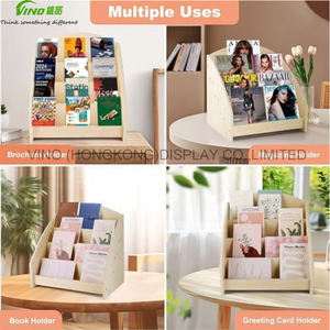Estante organizador de madera de 4 niveles, soporte de exhibición de tarjetas de felicitación para postales, pegatinas y exhibición de encimera de supermercado - Product Image 3