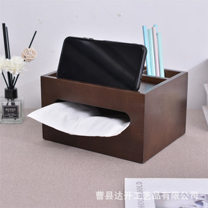 Caja de pañuelos de madera con soporte para bolígrafos, organizador de escritorio de madera maciza para almacenamiento en el baño, pañuelos extraíbles - Product Image 3