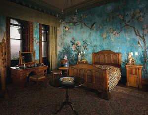 Carta da Parati Vintage Teal Chinoiserie con Motivi Floreali e Uccelli, Decorazione Murale Botanica Effetto Invecchiato per Sala da Pranzo e Soggiorno, Adesiva - Product Image 1