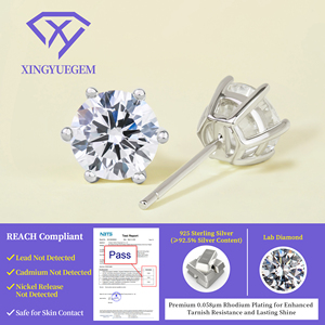 Fine Jewelry Igi Certified 5mm 6.5mm VVS1 D Color Lab Grown Diamond Flat <b>Back</b> Stud <b>Earrings</b> Women Men Real 925 Sterling Silver - Product Image 3