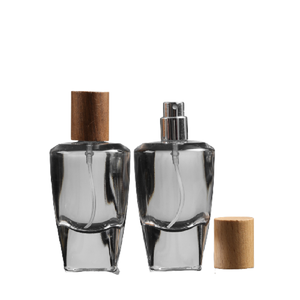 Luxury Bamboo Wooden Cover Thick Bottom Bayonet Clear Glass Perfume Bottle <strong>Silver</strong> <strong>Spray</strong> Pump Cosmetic Refillable Bottles 50ml - Product Image 1