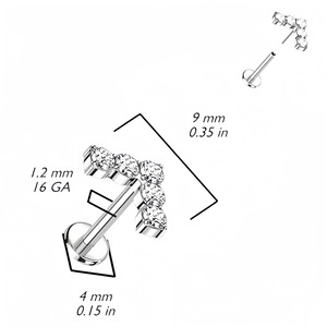 V Shaped Lip <b>Stud</b> Earring G23 <b>Titanium</b> Zircon Prong Setting For Party Piercing Jewelry - Product Image 2