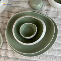 Ensemble de vaisselle en porcelaine de forme irrégulière nordique, 30 pièces, assiettes et bols à glaçure bicolore, vaisselle pour la maison, les mariages, les banquets et les restaurants