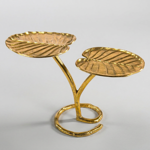 Table basse en laiton AK, artisanale, 2 niveaux, finition dorée, design attrayant en forme de feuille, table de luxe pour hôtel et décoration intérieure. - Product Image 4