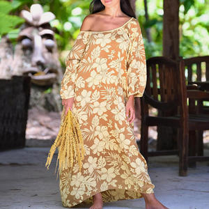 Fabricante Designs Impressão Havaiana de manga comprida Plus-size Vestidos De Luxo Personalizado Rayon Maxi Vestidos - Product Image 1