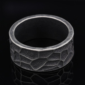 Antique Cracked Band <b>Ring</b> | Stainless Steel Band <b>Ring</b> for Men | Rugged Rustic Vintage Design <b>Statement</b> Jewelry - Product Image 5