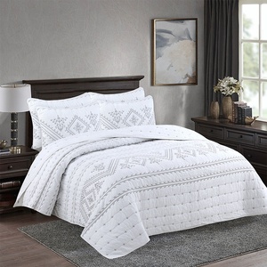 Matrimonio bianco 3 pezzi King Size ricamo reversibile set di biancheria da letto di lusso in cotone - Product Image 2