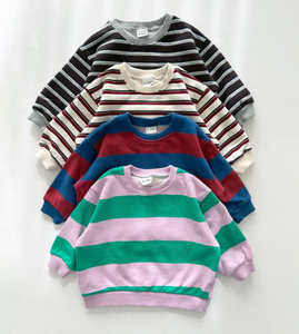 Felpa Oversize a Righe in Spugna Francese per Neonati e Bambini, Top Pullover, <span class=keywords><strong>Abbigliamento</strong></span> per Bambini - Product Image 3
