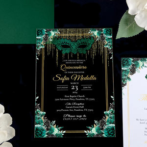 Xv Decoraciones Masquerade Royal Blue Tarjetas De Invitacin De 15 Aos Gold Print Acrílico Quinceanera Sweet 16 Tarjetas De Invitación - Product Image 4