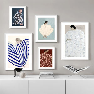 Pósteres nórdicos e impresiones para decoración de sala de estar, pintura en lienzo con líneas abstractas, curvas geométricas, chica, arte de pared moderno - Product Image 1