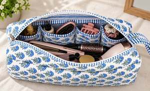 Pochette personnalisée en coton Dyson-1, motif floral, fermeture éclair, poignée souple, pliable, multifonction, boîte de maquillage portable pliable pour voyage - Product Image 3