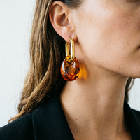 Boucles d'oreilles pendantes en résine écaille de tortue, alliage plaqué or, breloque ovale ambre, style bohème, pour usage quotidien, vente en gros, personnalisables