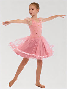 Vestido <span class=keywords><strong>de</strong></span> Baile <span class=keywords><strong>de</strong></span> Ballet con Tutú para Niñas, Diseño Floral <span class=keywords><strong>de</strong></span> Encaje y Spandex Rosa, Estampado Digital, Marca Anna Shi - Product Image 1