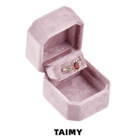 Boîtes à bagues miniatures octogonales de luxe en velours, personnalisables avec logo, élégantes emballages de bijoux pour fiançailles, mariage, demande en mariage, cadeau