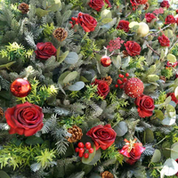Bloemenwand achtergrondrol Rosy Flower FW128, kunstbloemen, 8ft x 8ft, voor kerstdecoratie