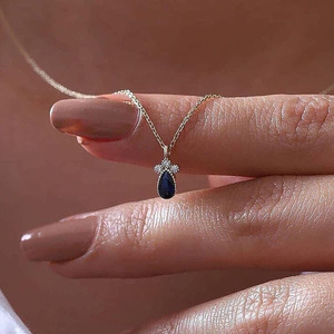 Mini collana con ciondolo blu reale per donna, catena geometrica semplice per maglione, gioielli alla moda - Product Image 3