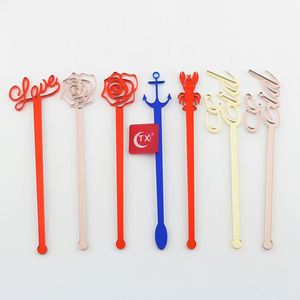 1Piece Can Custom Shape Logo Wedding Gold Silver Rose Gold <b>Mirrored</b> Plastic <b>Acrylic</b> Swizzle Sticks Bar Drink Stirrers - Product Image 3