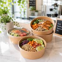 Conteneur alimentaire jetable biodégradable, boîte ronde en kraft pour emporter avec couvercle, logo personnalisé OEM, boîte alimentaire en gros
