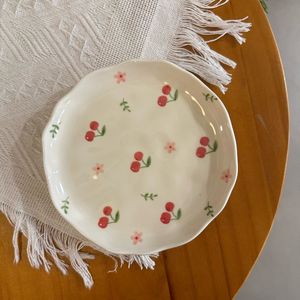 Plato de cerámica Floral Vintage plato de desayuno de postre de cereza amasado a mano para regalos - Product Image 6