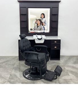 Venta al por mayor unidad individual de barbero estación especial de espejo marrón muebles de salón de buena calidad fregadero de cerámica blanca de fábrica directamente - Product Image 3