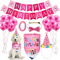 निर्माता थोक सजावट गुलाबी ब्लू बैलोन टोपी बन्दना कुत्ते जन्मदिन का सेट की आपूर्ति