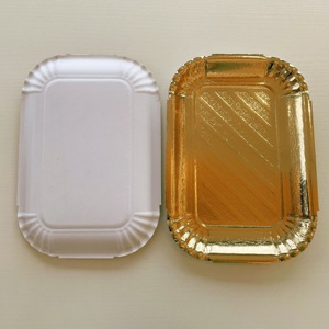 Plateau en <span class=keywords><strong>carton</strong></span> <span class=keywords><strong>rectangulaire</strong></span> jetable argenté doré pour aliments, <span class=keywords><strong>assiette</strong></span> dorée pour fête, dessert et mariage - Product Image 3
