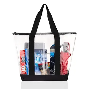 Оптовая продажа, индивидуальный прозрачный логотип, печатная большая прозрачная сумка из ПВХ, женская сумка для учителей, модная виниловая Сумка-тоут, пляжная сумка