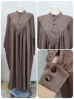 Robe longue marron unie à col mandarin, demi-boutonnée, manches longues froncées, tenue décontractée pour femme, vêtement islamique