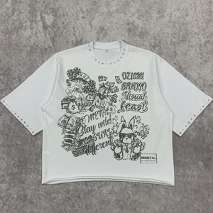 Qianshi Boxy Kleidung Männer Baumwolle <span class=keywords><strong>Streetwear</strong></span> Strass T-Shirt Hersteller Overs ize T-Shirt Mann Boxy Cropped Graphic T-Shirts - Product Image 2