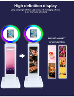 Kiosque photo portable à roulettes pour iPad avec anneau lumineux RGB, contrôle par application, cabine selfie avec écran personnalisable pour événements festifs