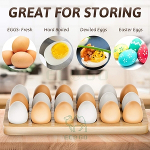 Wooden Egg Holder for 18 Eggs <b>Tray</b> Acacia Multi Egg Holder for Families Bamboo Egg Organizer for <b>Fridge</b>, Kitchen, Countertop - Product Image 3
