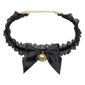 HY Hand-made accessories Fox ears Headband Lace bow bell collar set