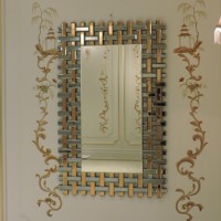 Miroir mural en or rose avec diamants écrasés, décoration murale, Espejos, Spiegels, meubles de salon, décoration intérieure, tables consoles - Vente chaude
