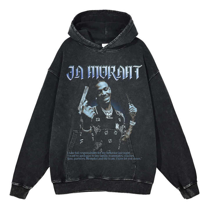 Custom Acid Wash Hoodie - Winter 420g Cotton Basketball Star Print  