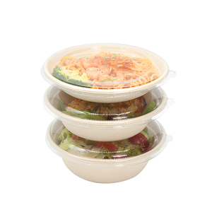 100% Biodegradable Bowl PFAS Free Disposable Sugarcane Bagasse Pulp Bowl 24 oz Soup Salad Food Bowl with Lid