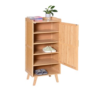 Bamboo Single Door <b>Shoe</b> Cabinet 6 Layer <b>Space</b> <b>Saving</b> <b>Storage</b> For Home Entryway Multi Purpose Rack Natural Color - Product Image 5