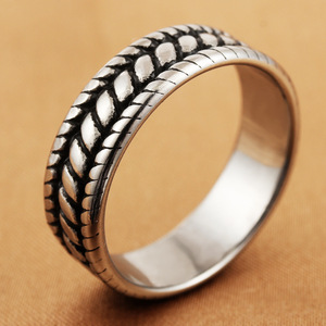 Men's Tibetan Silver Hemp Rope <b>Ring</b> Steel Color Punk Style Retro Trendy Jewelry 280716 - Product Image 3