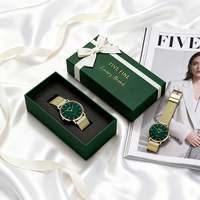 Boîte à montre Fivefine personnalisée en carton vert, étui de protection rigide de luxe violet avec gaufrage, insert en éponge fait main, boîte cadeau pour montre-bracelet