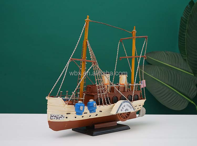 Ancien Jouet Bateau Bassin - Maquette Bois Et Métal - Jouet Miniature Bateau - Occasion