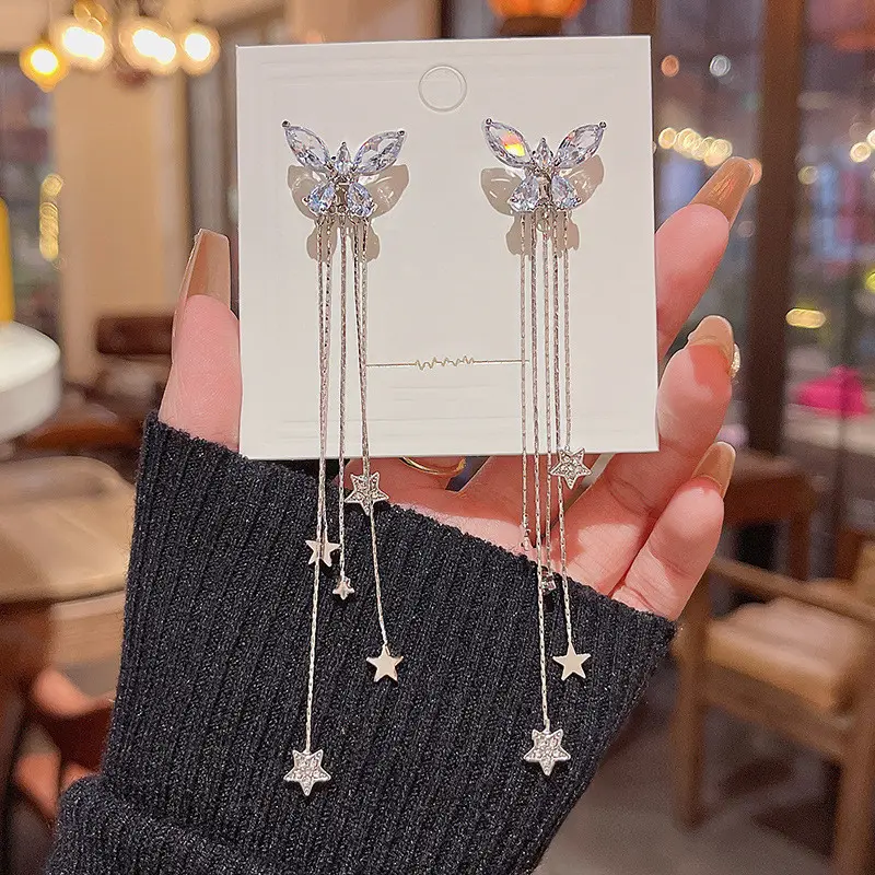 Wedding Bow Butterfly Long Tassel Earring Chandelier Bowknot Making Supplies Valentines Fashion Jewelry Earrings