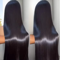 Perruque Lace Front Transparente en Cheveux Humains Vietnamiens Bruts, Lisse Comme un Verre, avec Cuticules Alignées, Sans Colle, 40 Pouces, Vente en Gros