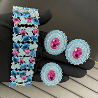 Ensemble de bijoux de luxe haut de gamme euro-américain TIANSHE, bague ovale, boucles d'oreilles et bracelet, ensemble de 3 pièces pour femmes