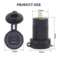 Chargeur de voiture 12-24V USB C Outlet 65W PD3.0 Port 18W Quick Charge 3.0 USB Socket avec interrupteur d'alimentation pour voitures bateaux Marines