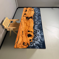 Table de salle à manger moderne en bois massif avec bordure naturelle et revêtement en époxy, table de rivière personnalisée, grande table de salle à manger, cuisine/salon (olivier italien)