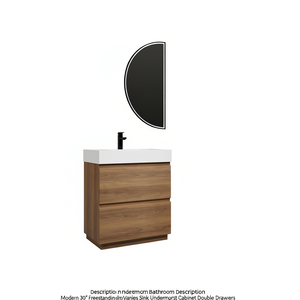 Mueble de Baño Moderno Independiente de 30 Pulgadas con Lavabo Individual, Gabinete Bajo Encimera y Doble Cajón para Baños Pequeños - Product Image 1